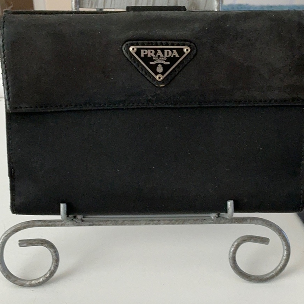 PRADA Authentic Black Nylon &  Leather Wallet w/COA, Unbranded Gunmetal  Chain - Picture 7 of 12